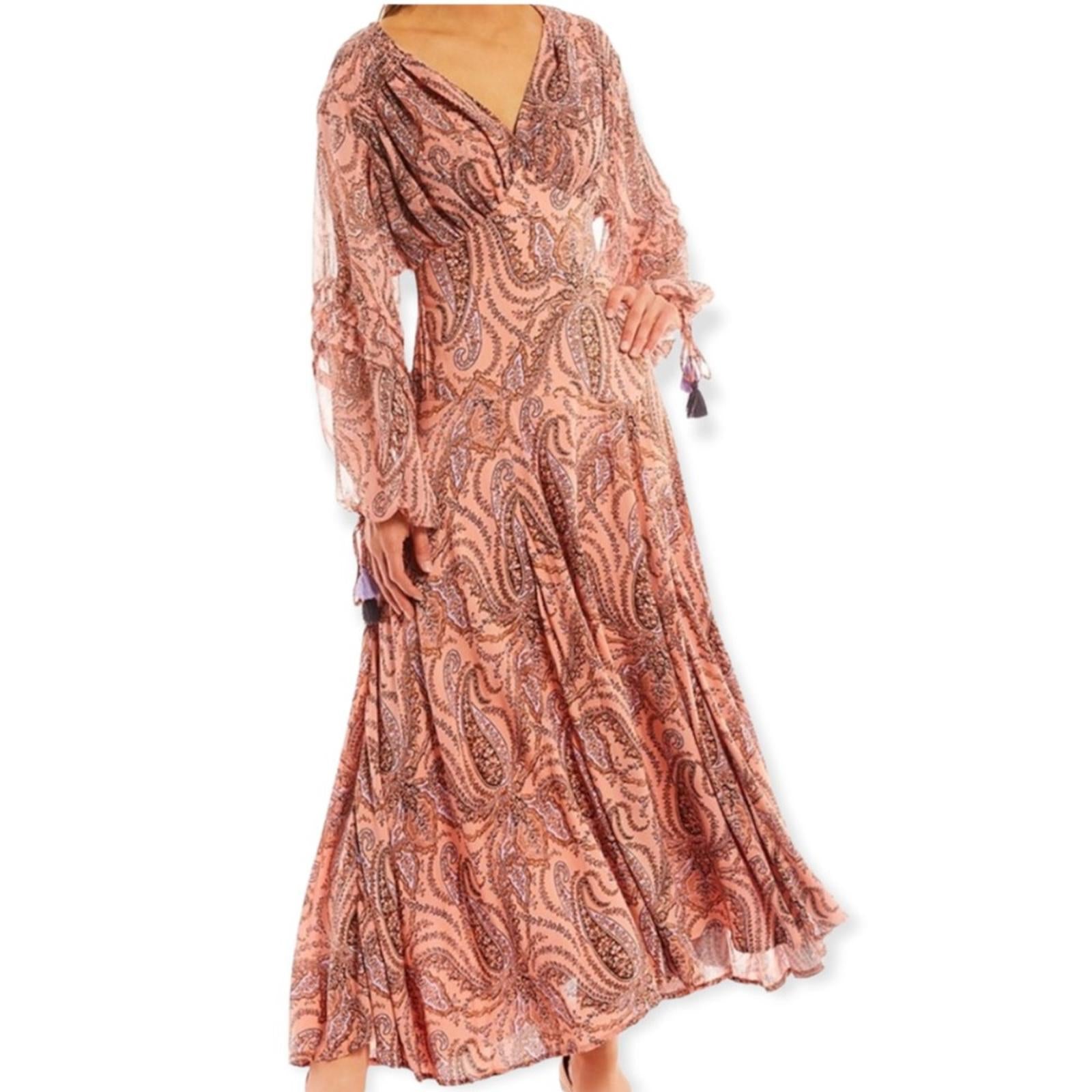 Free People Mirage Boho Printed Maxi Dress in Orange Maxikjole Size 4 NEW $198