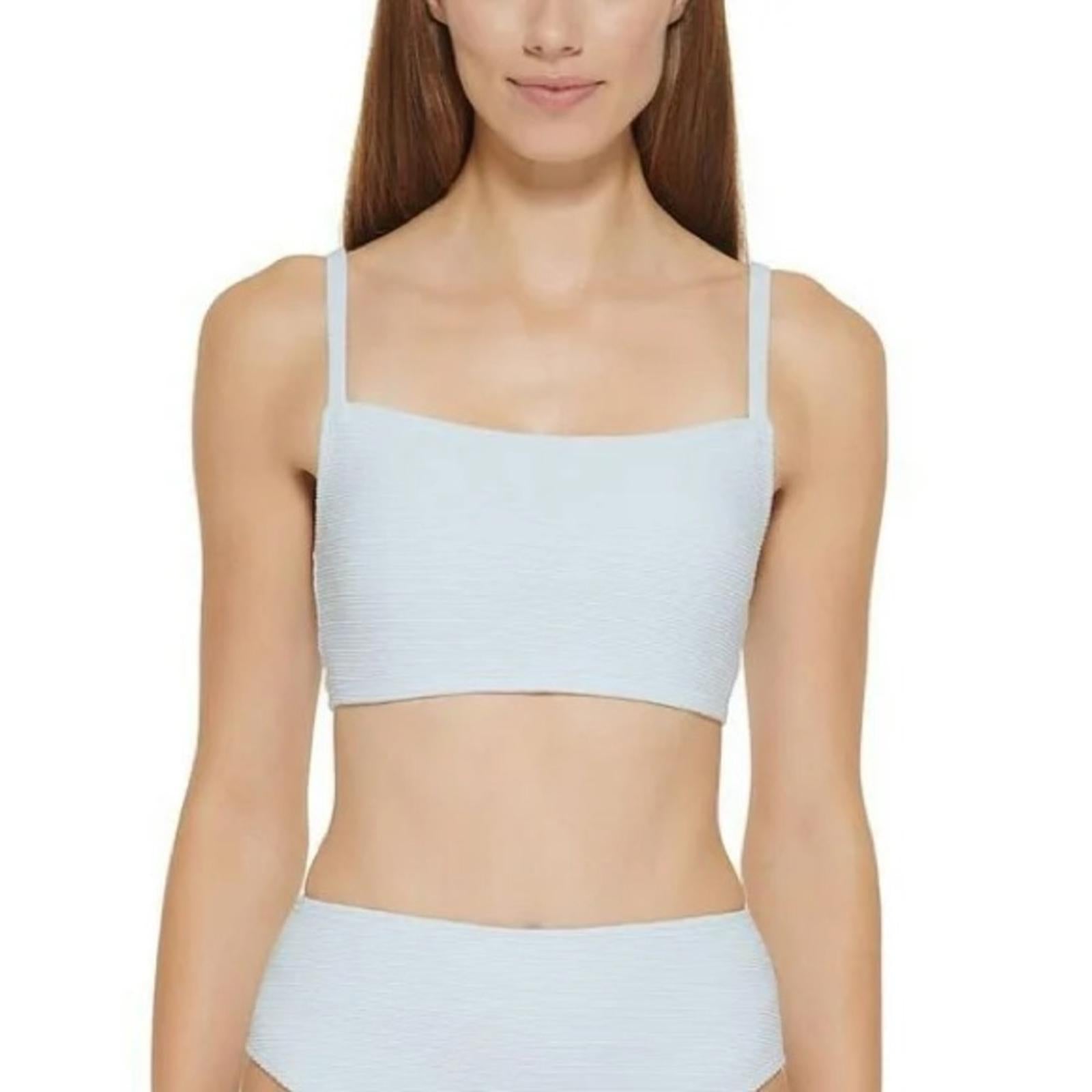 DKNY Ribbed Solid Bikini Swim Top Separates in Light Blue, Size XL NEW w/Tag