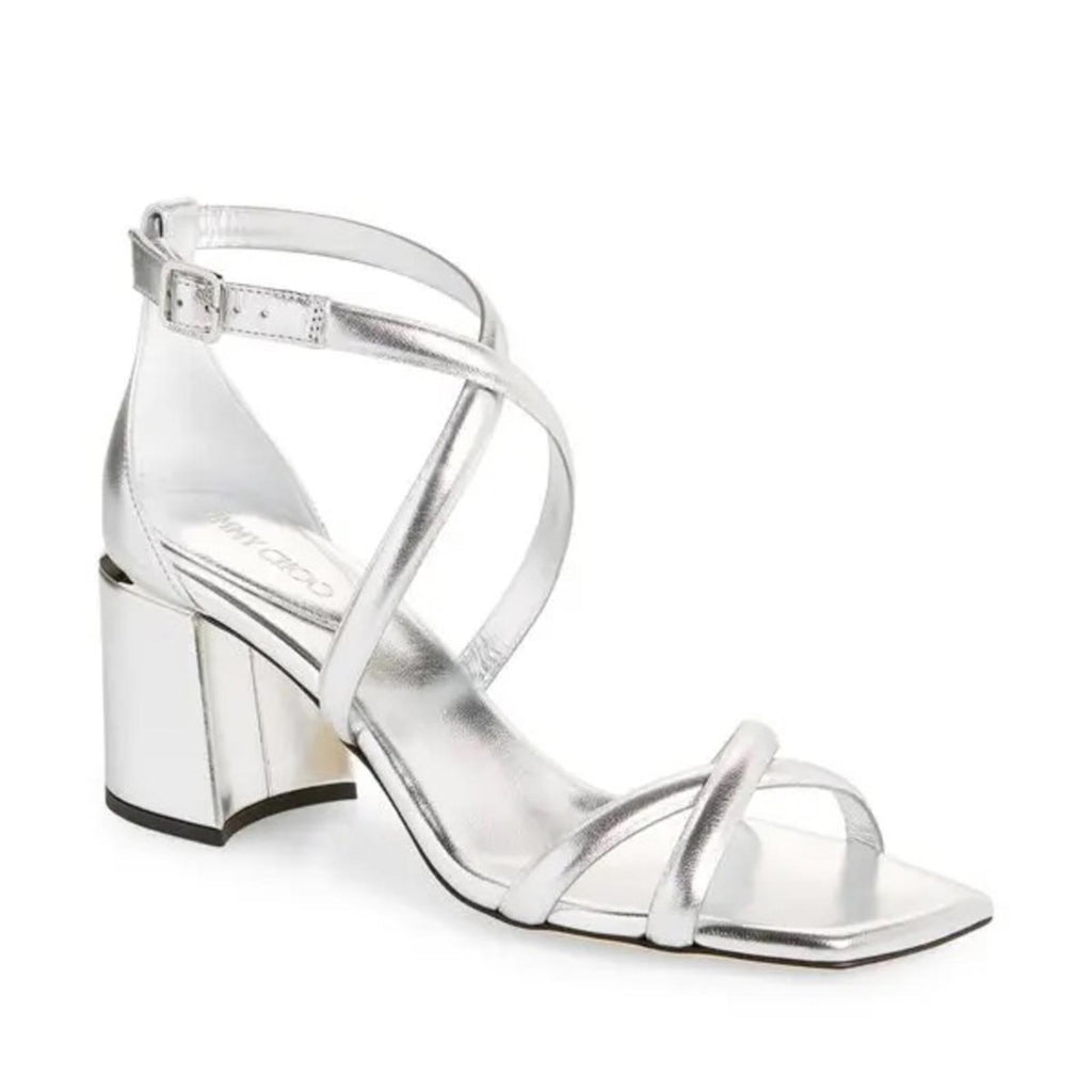 Jimmy Choo Rheea 65 Block Heel Sandals in Silver, Size 36 New in Box w/DustBag