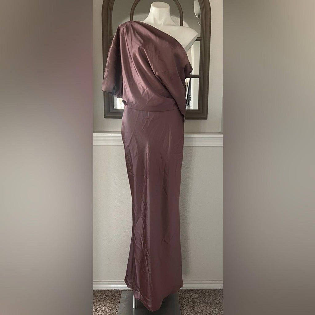 NWT Amsale Draped Satin One Shoulder Dress Mauve, Size 2 New w/Tag