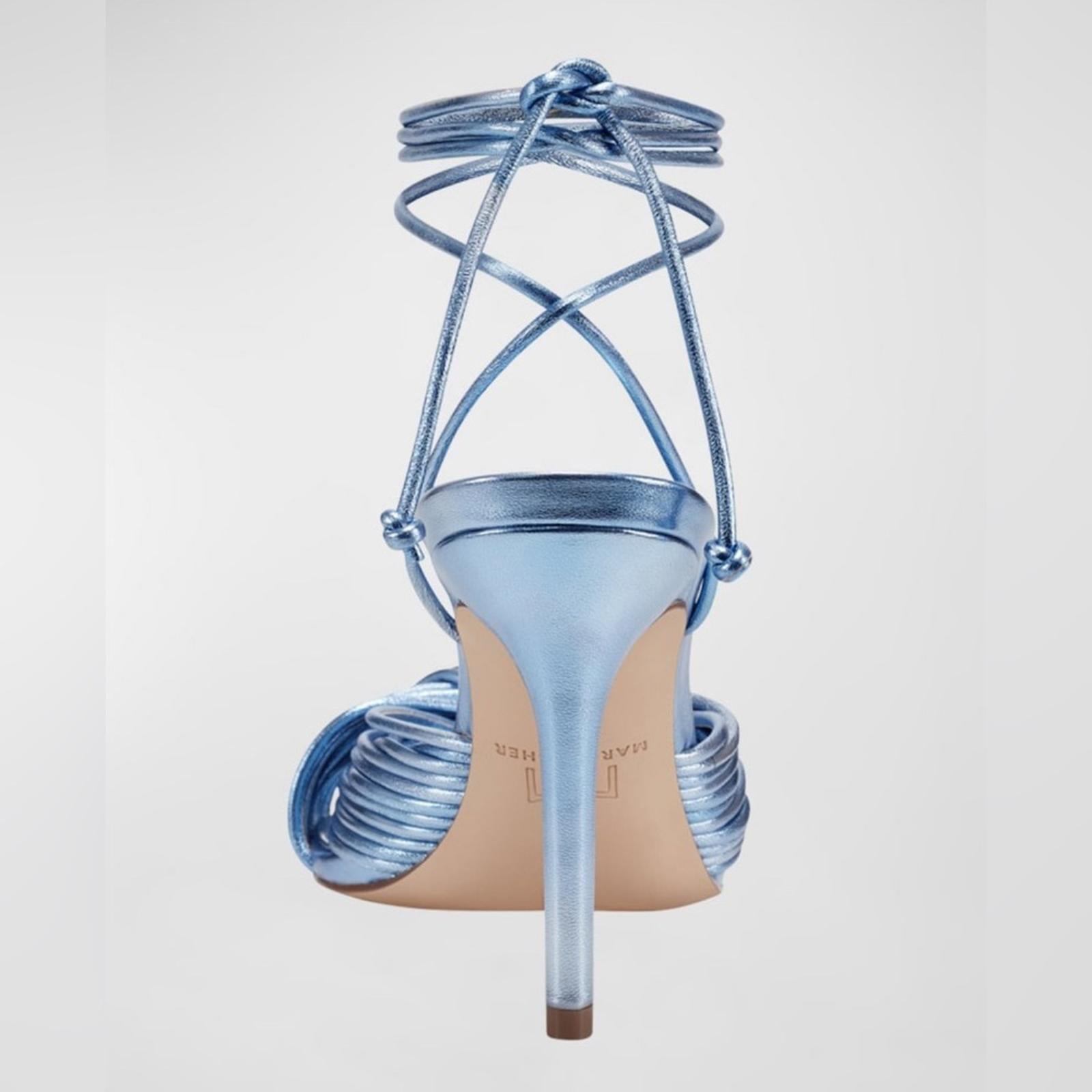Marc Fisher LTD Brista Metallic Twist Ankle Tie Sandals Lt Blue, NWT, Size 7.5