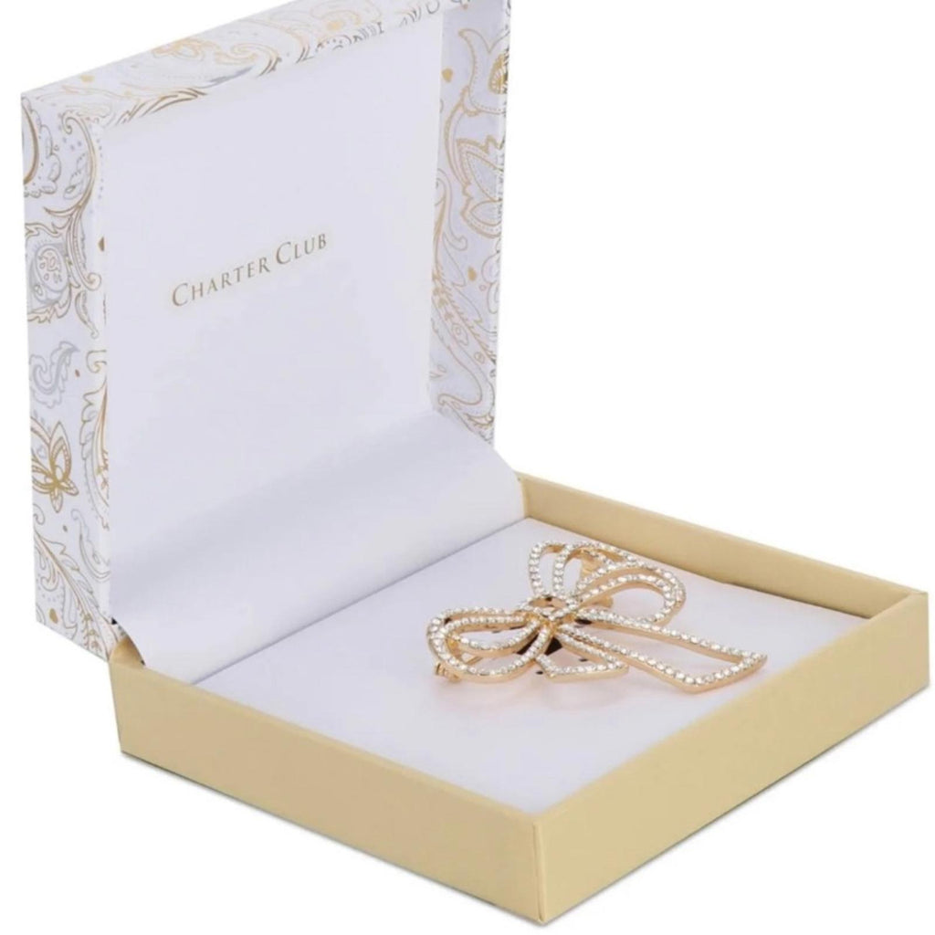 Charter Club Gold-Tone Pave Bow Pin, New in Box