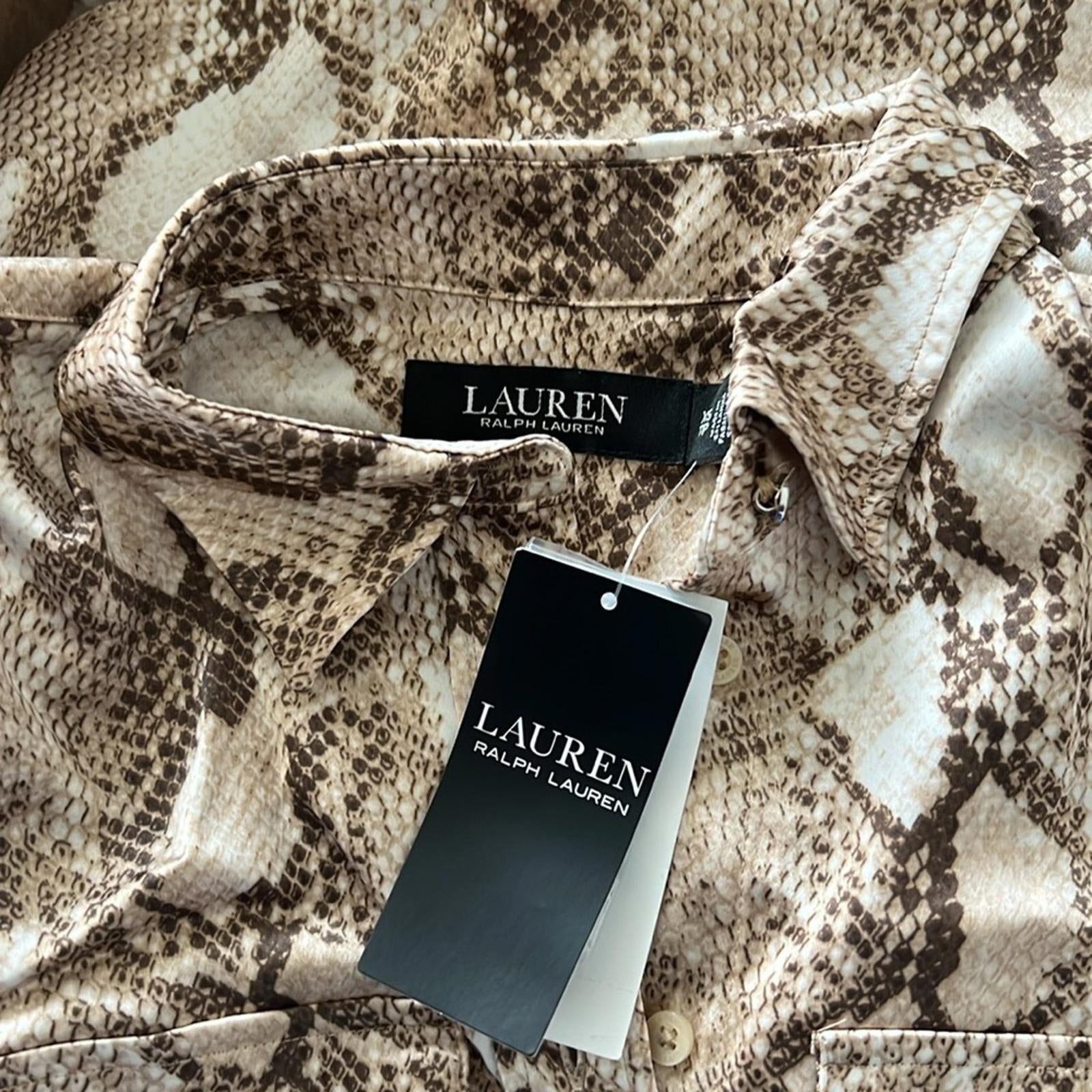 Lauren Ralph Lauren Snake Print Collar Blouse, Size XS New w/Tag Retail $155
