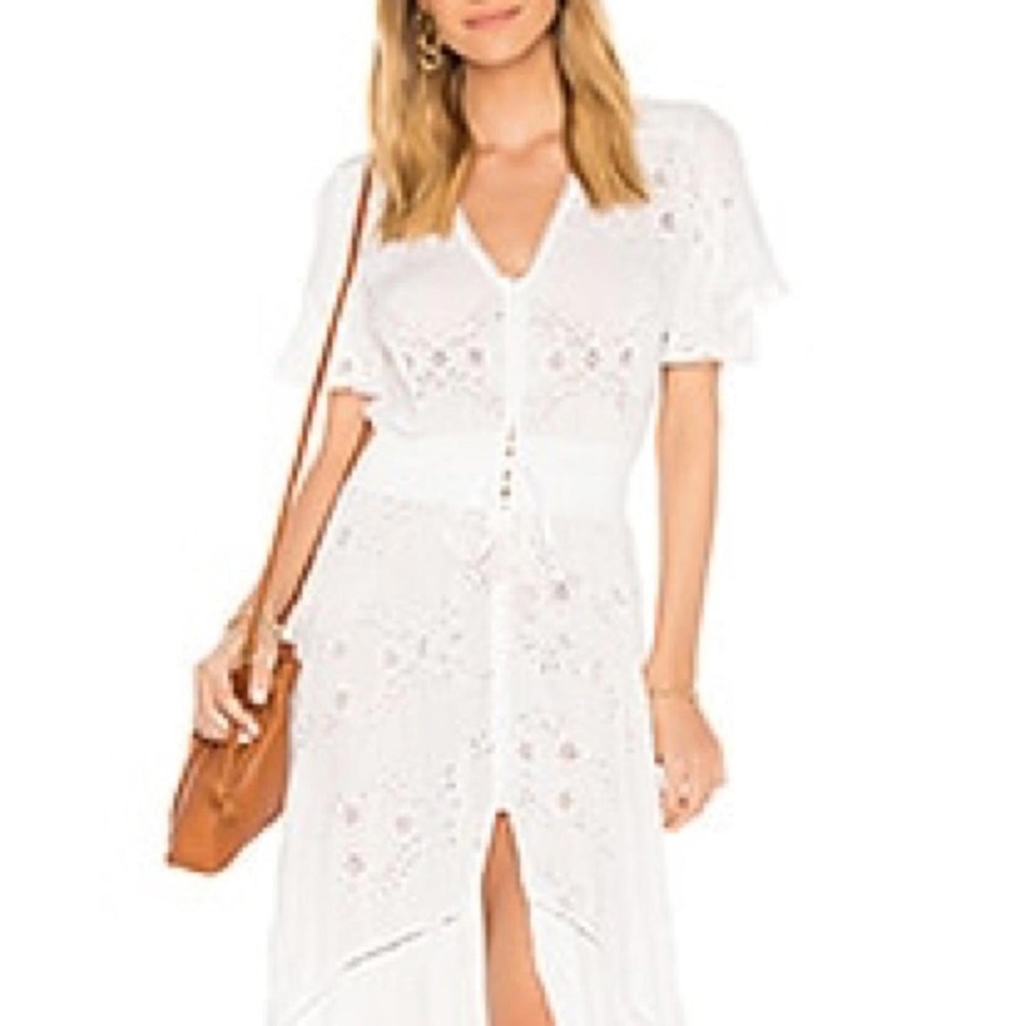YFB “The Everything” Maxi Dress in White Hi-Low Hem Size L New w/Tag Retail $242