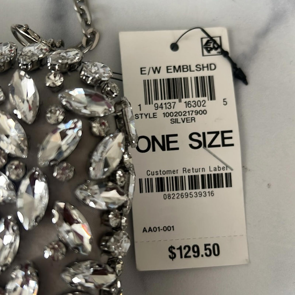 I.N.C. East West Embellished Small Minaudiere in Silver Metallic, NWT