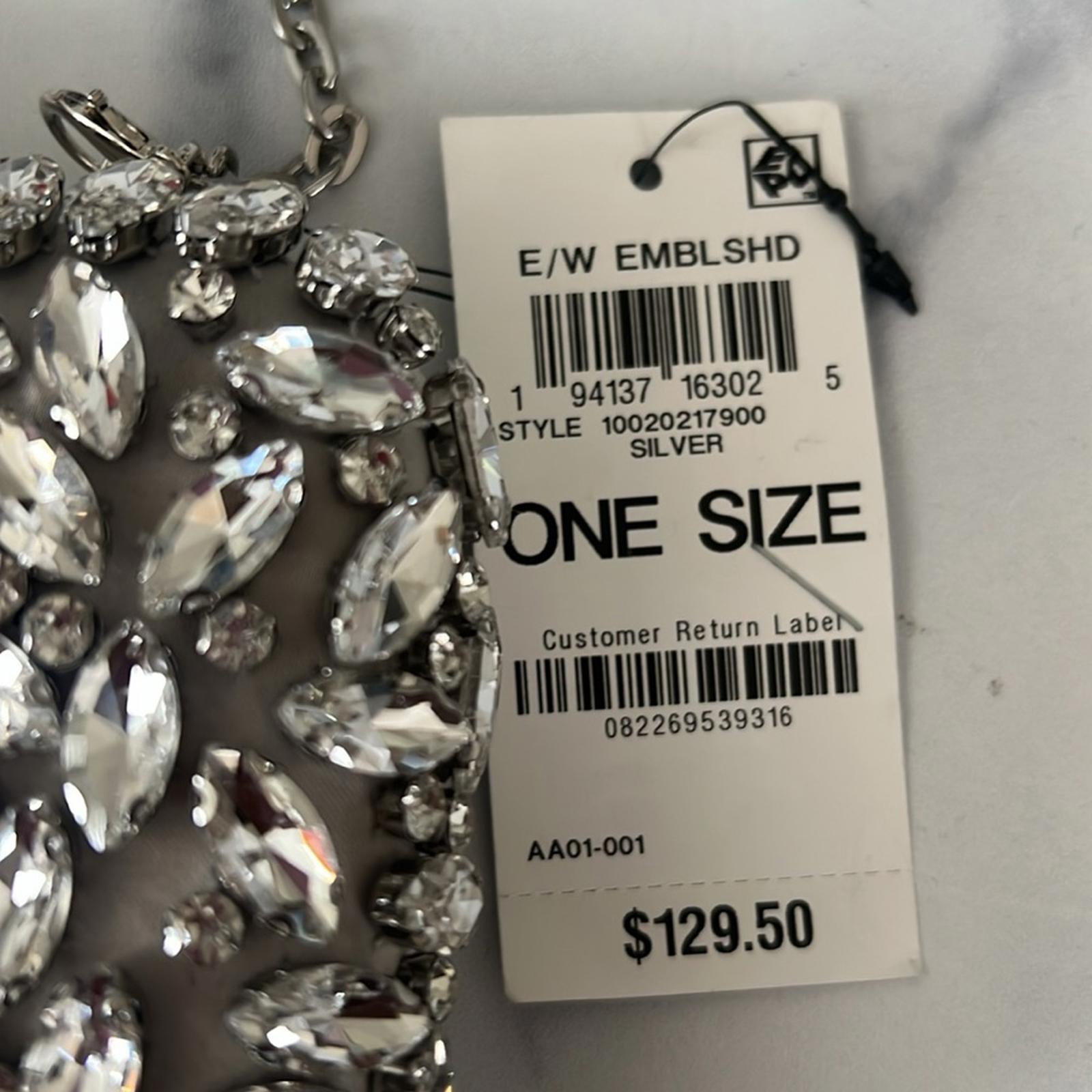 I.N.C. East West Embellished Small Minaudiere in Silver Metallic, NWT