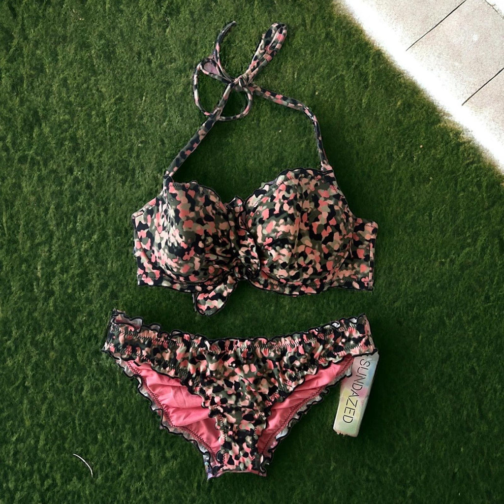 Sundazed Cruise Bikini Set, Mermaid Ruffle Bottom S, Ava Ruffle Bow Top Size 34D