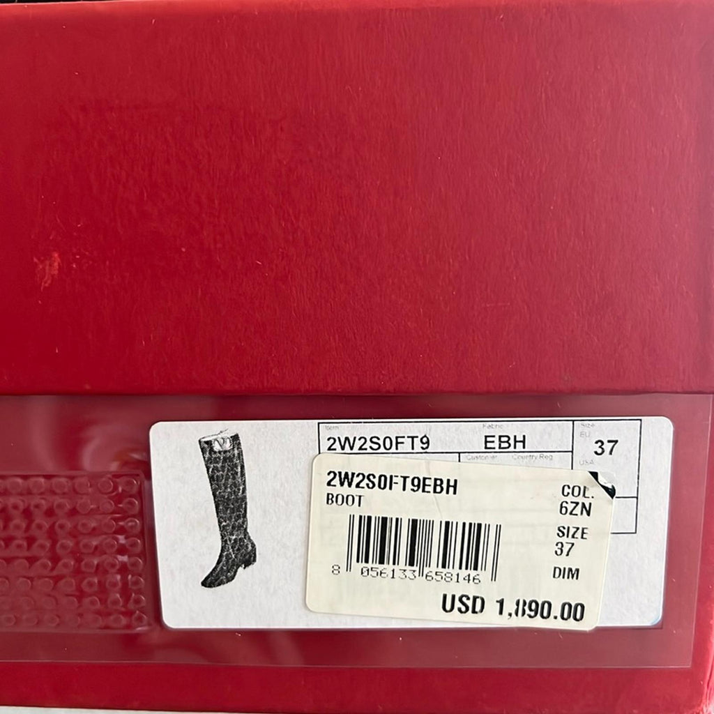 Valentino Garavani Toile Iconographe V-Logo Knee-High Boots, Size 37 +Box NEW