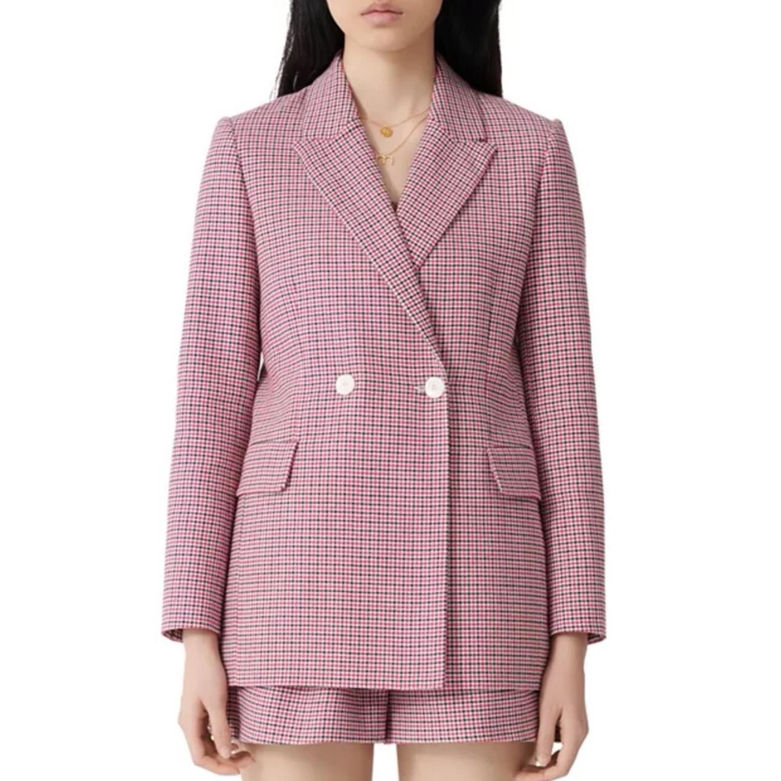 Maje Houndstooth Blazer in Fuchsia/Black, Size 36, New w/Tag