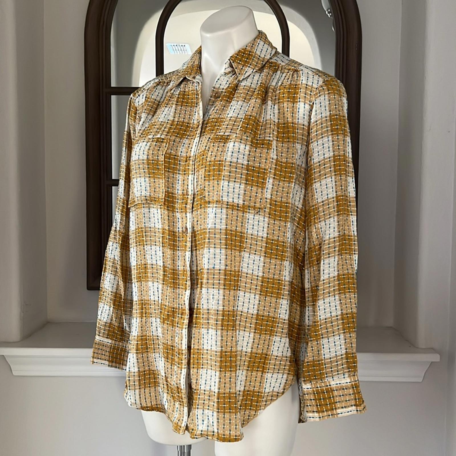 NEW Anthropologie’s Pilcro Yellow Motif Mustard Plaid Stitched Shirt Size XXS