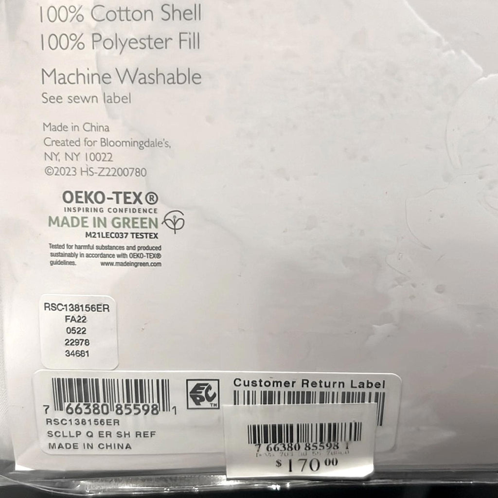 2 Sky Scallop Reversible Euro Shams in White & Grey New w/Tag