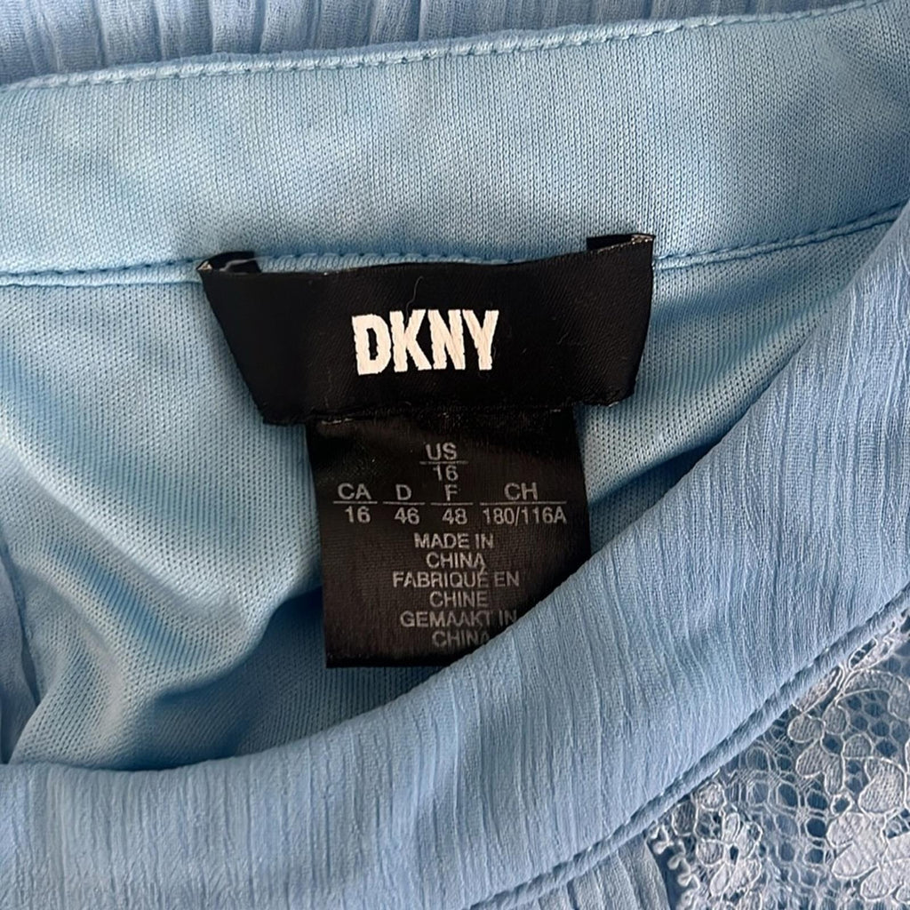 DKNY Pleated Cap Sleeve Party Shift Dress in Light Blue, Size 16 EXCELLENT! $139