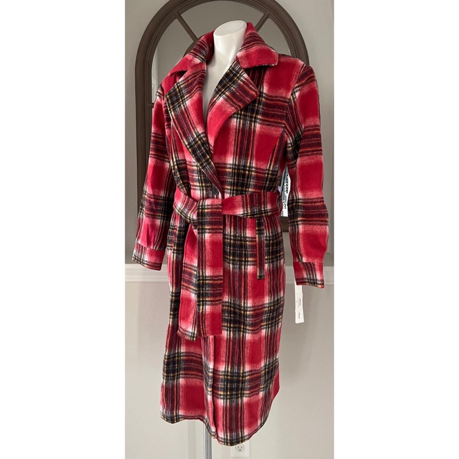 Bloomingdale’s Aqua Plaid Duster Trench Coat in Pink, Size M New w/Tag $178