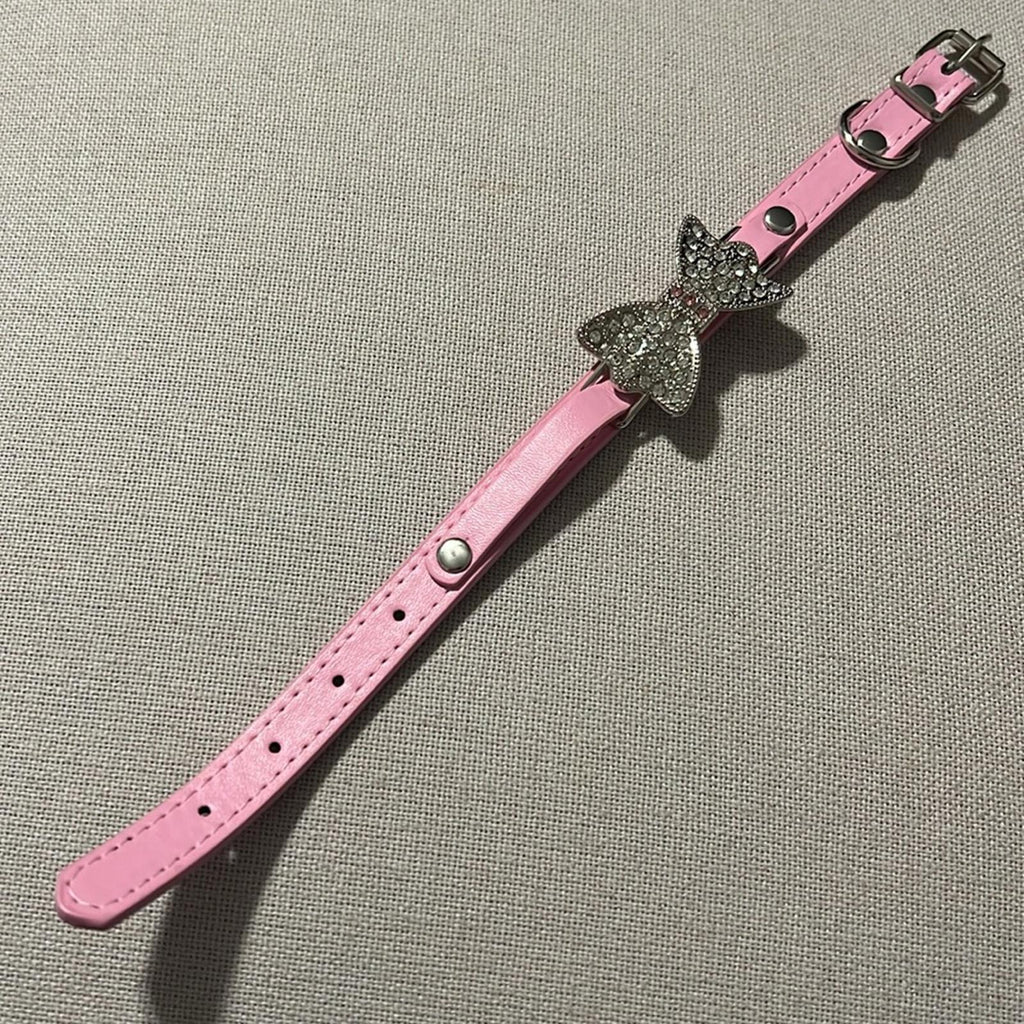 Pink Dog Collar with Crystal Bow, Size XS New with Tag