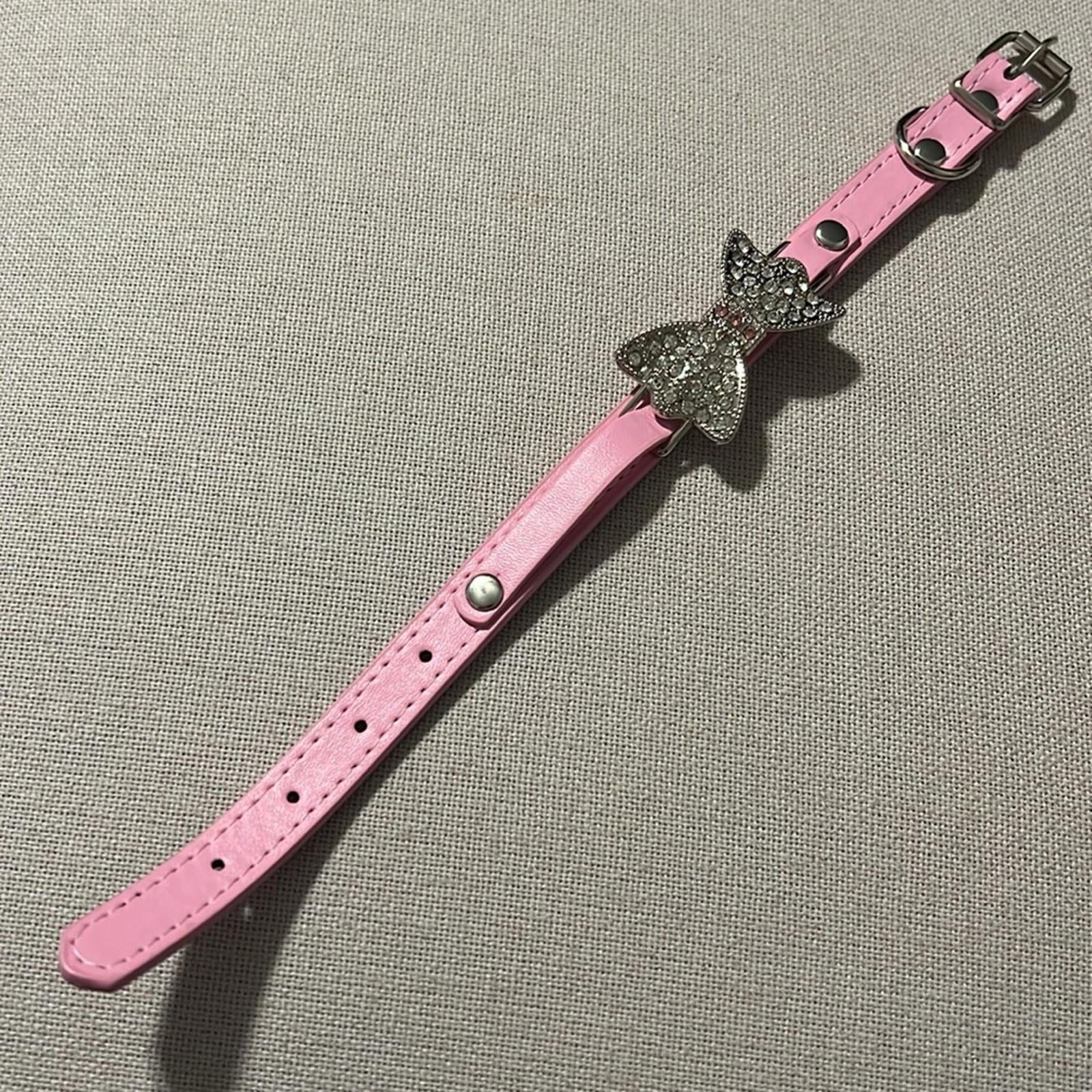 Pink Dog Collar with Crystal Bow, Size XS New with Tag