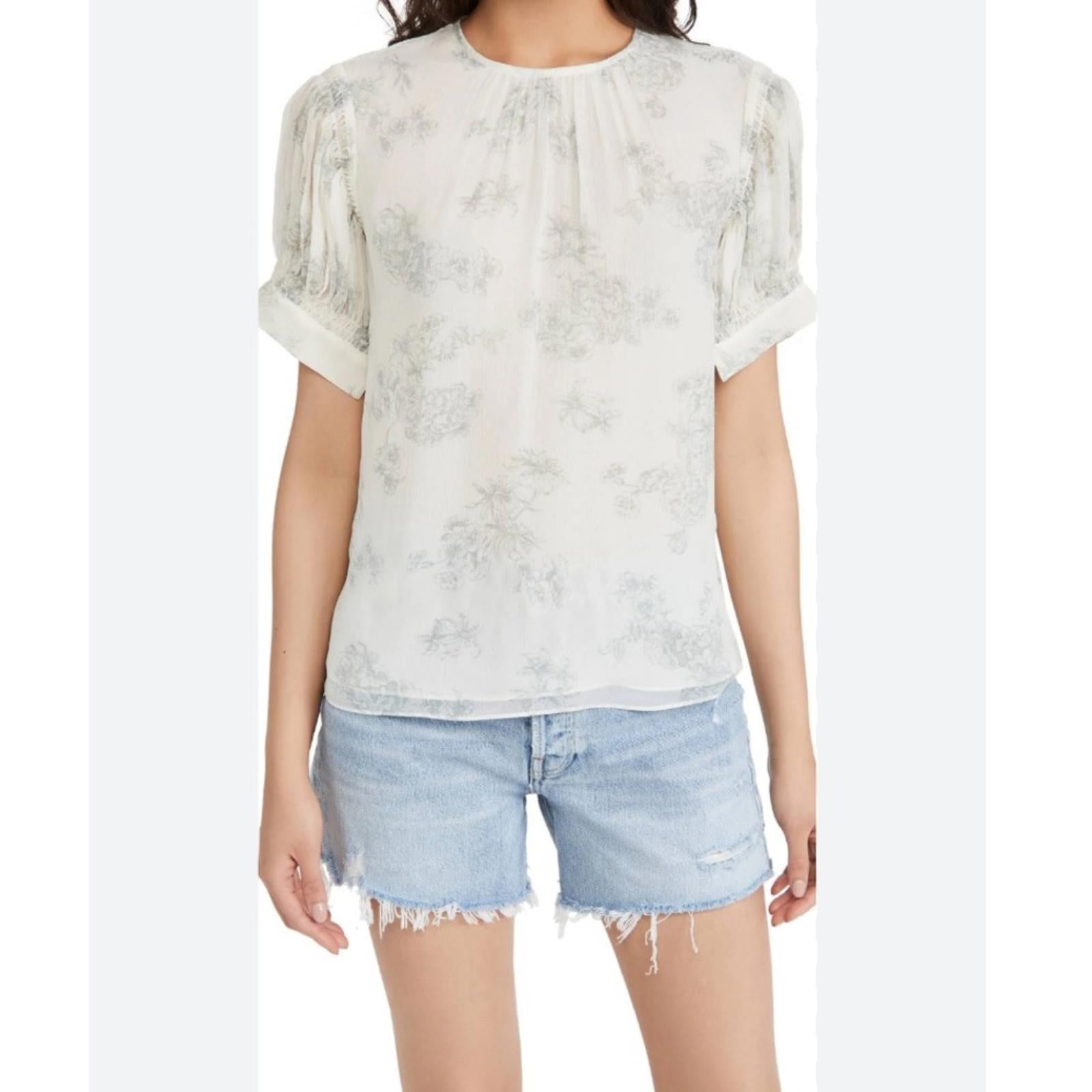 Rebecca Taylor Puff-Sleeve Silk Toile Blouse, NWT, Size S, Retail $245