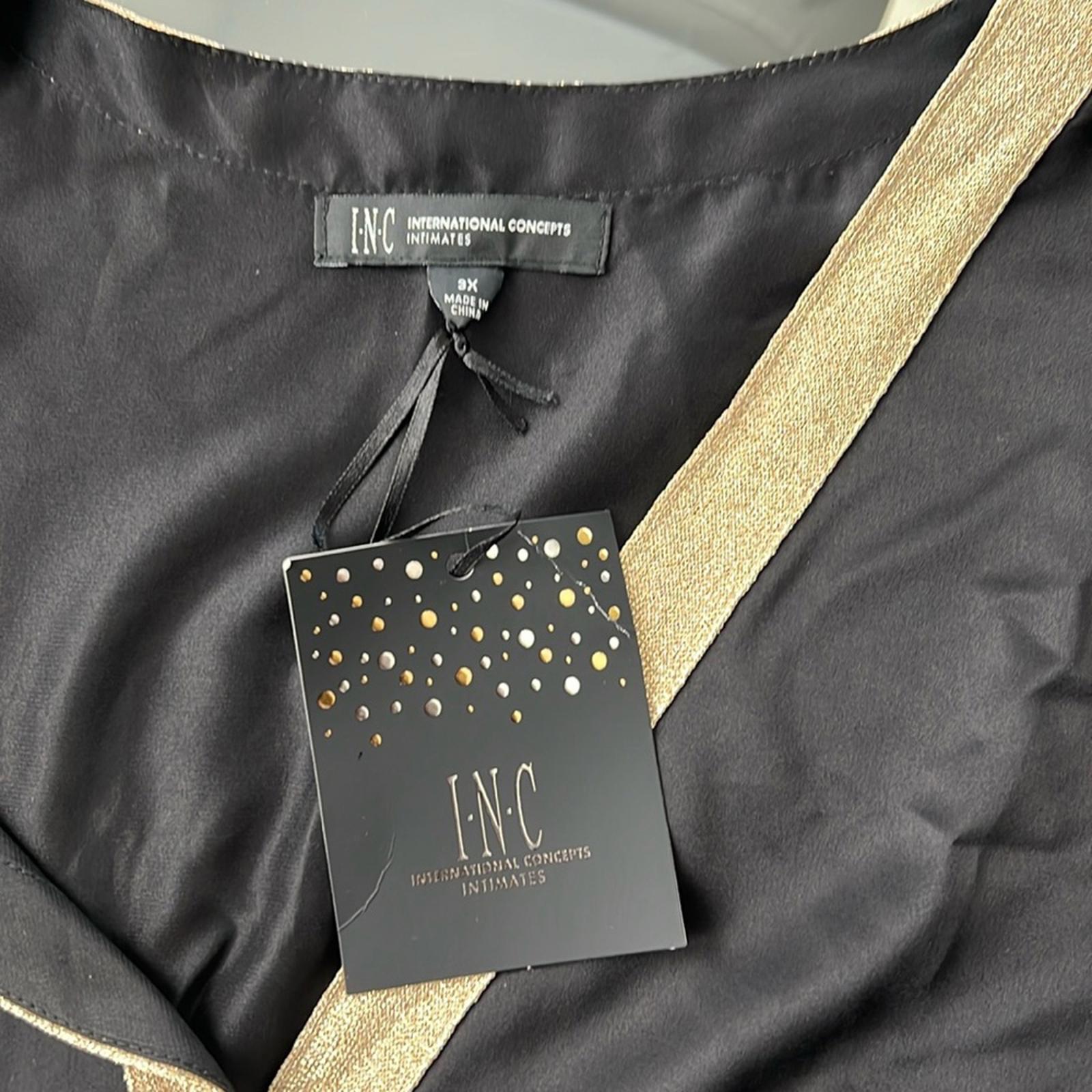 INC Metallic Tuxedo Stripe Satin Pajamas Set in Deep Black, Plus Size 3X NWT