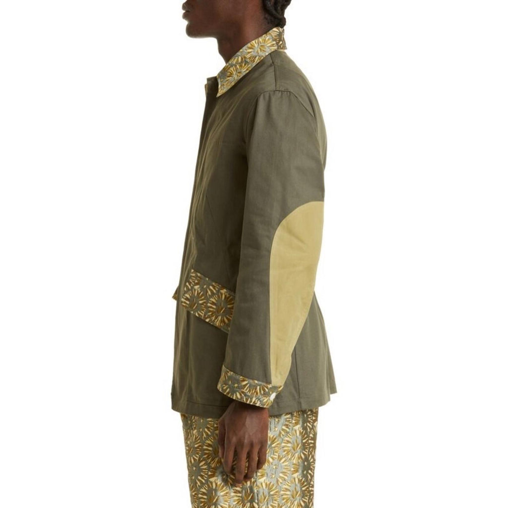 Nicholas Daley Field Jacket Khaki Mix Button Front Point Collar Size S NWT $765