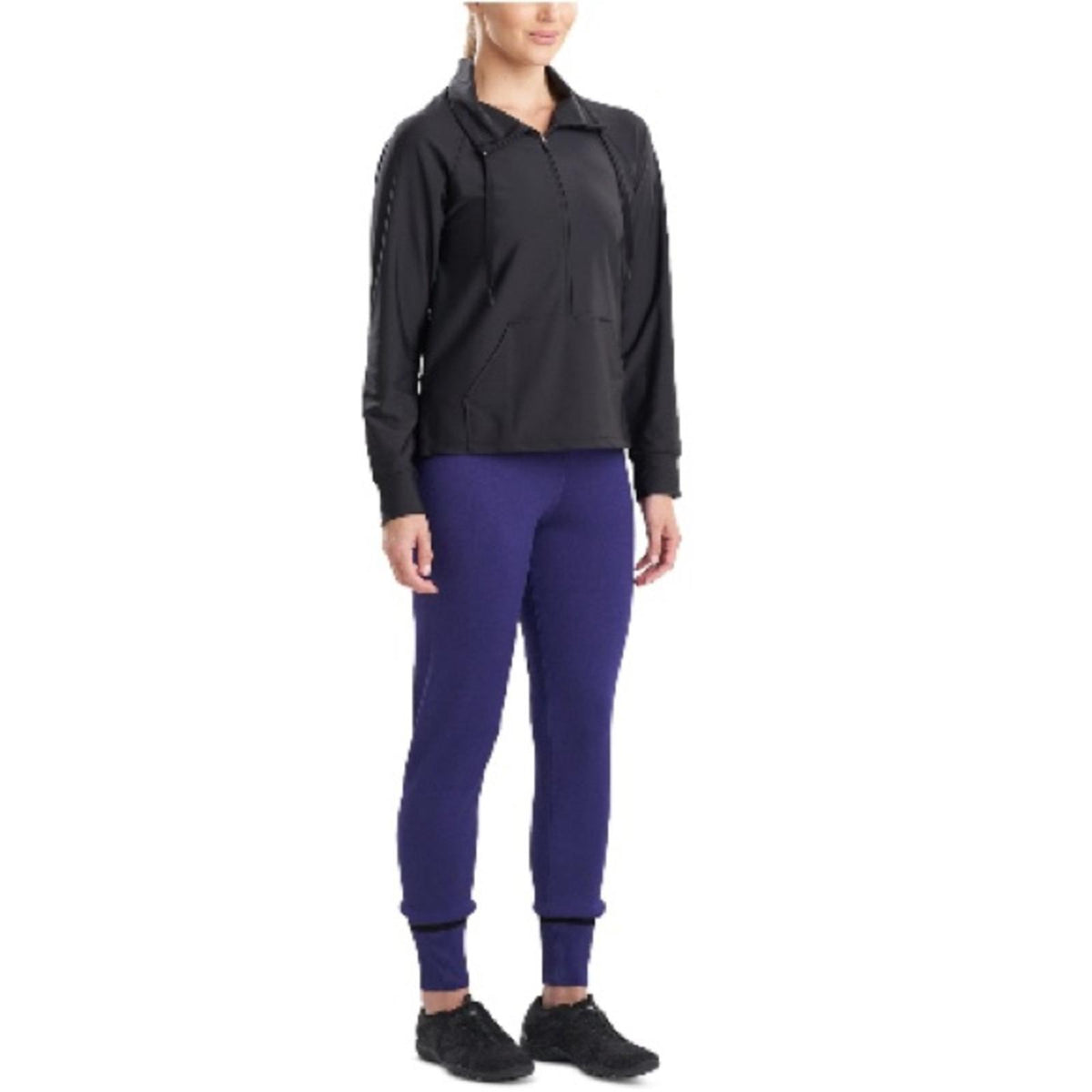 Josie NATORI Solstice Zip PopOver Mock Neck Top, Black Size XL New w/Tag