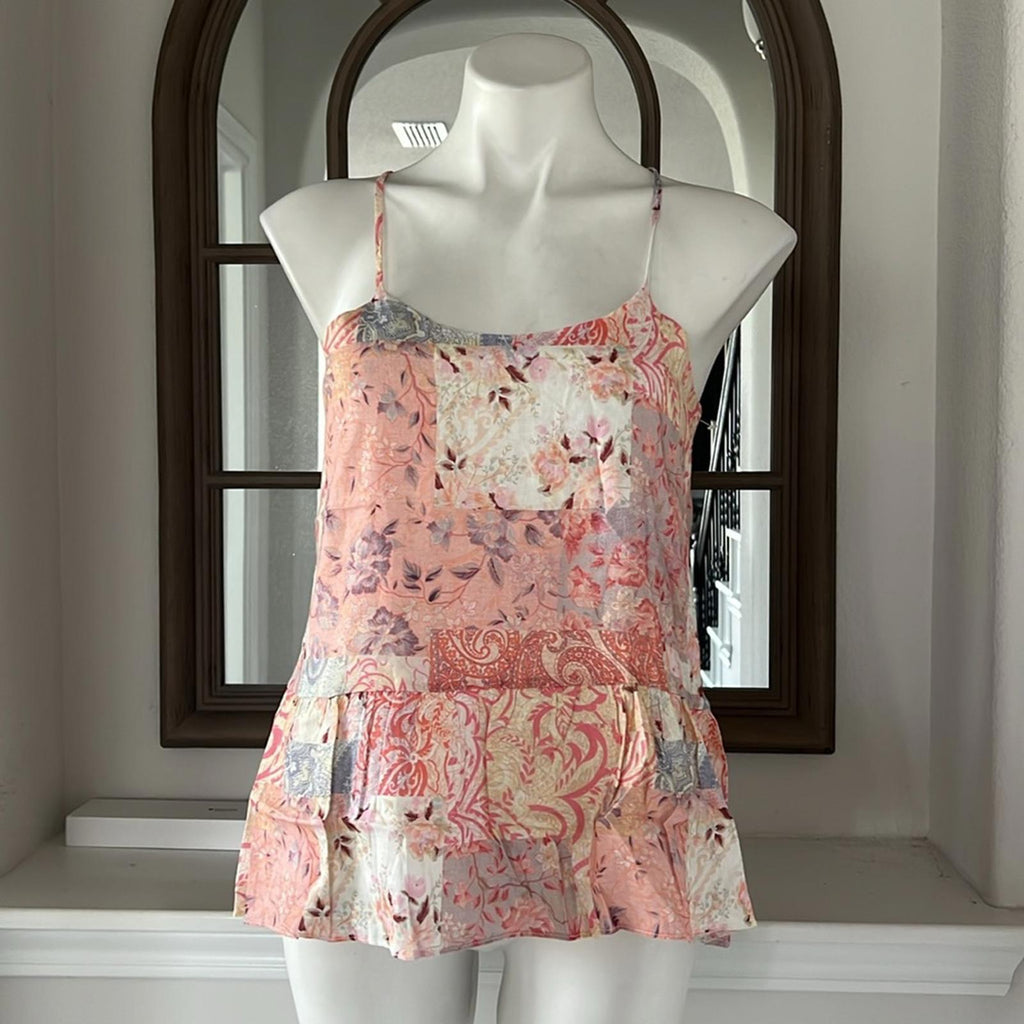 NEW Maisie Nordstrom Patchwork Floral Paisley Tank Top, Pink Blush Size XS
