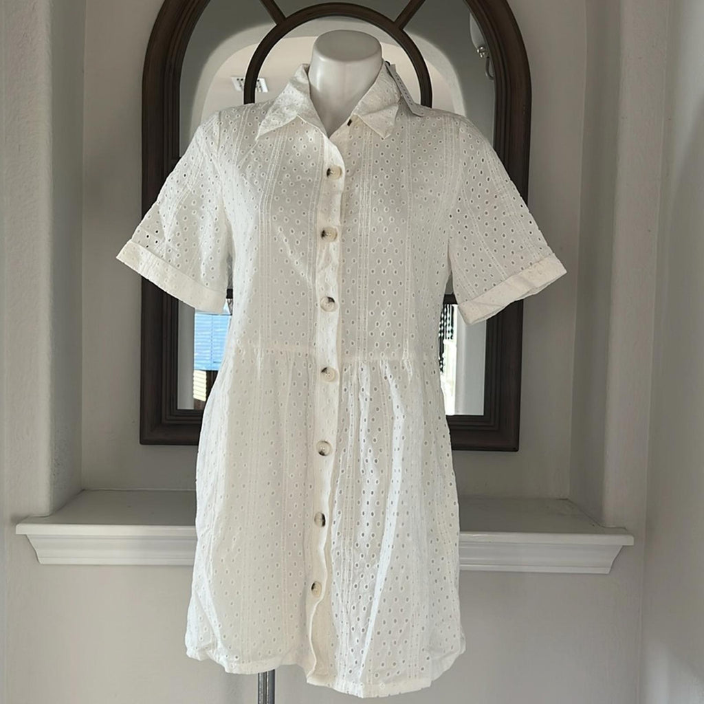 Sanctuary Heirloom Collared Midi Shirtdress in White, Size S NEW w/Tag