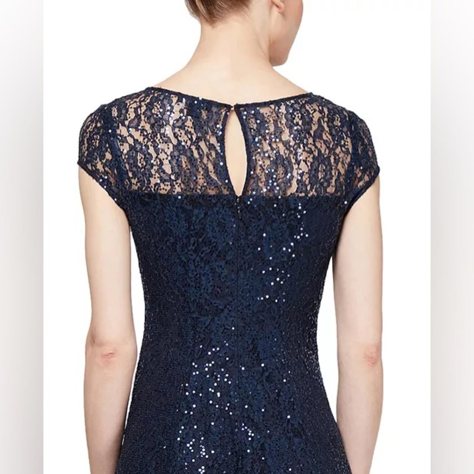 SL Fashions Sequined Lace Midi Dress in Navy, NWT, Size 16