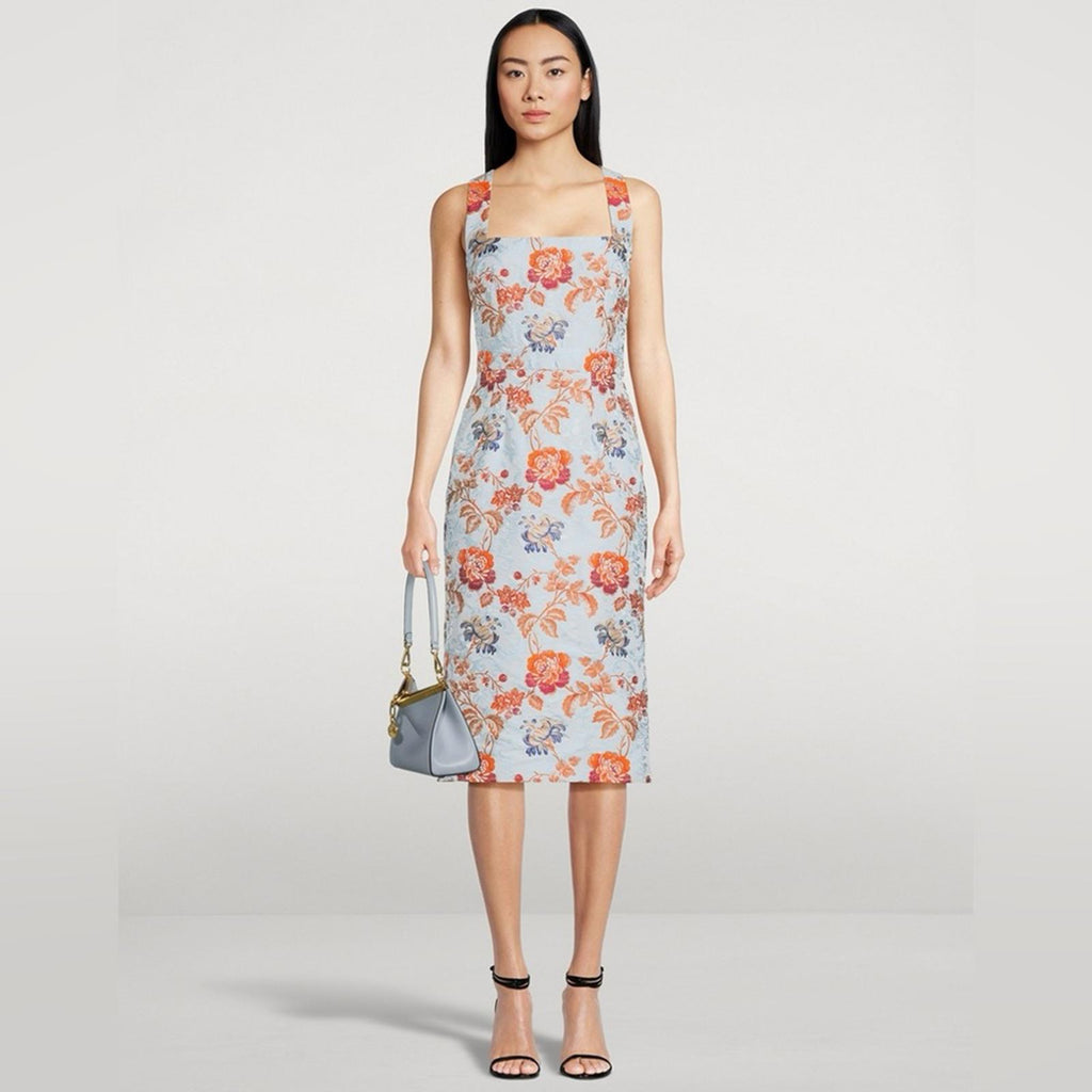 Etro Jacquard Floral Sheath Dress in Pale Blue Multi, Size 36, NEW $2300