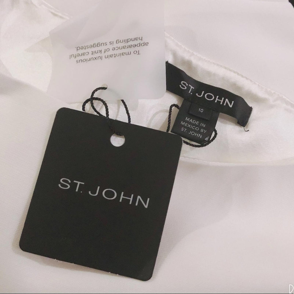 St. John Colorblock Tuxedo Bodice Dress w/Sequin Ribbed Knit, Size 10 NWT $1395
