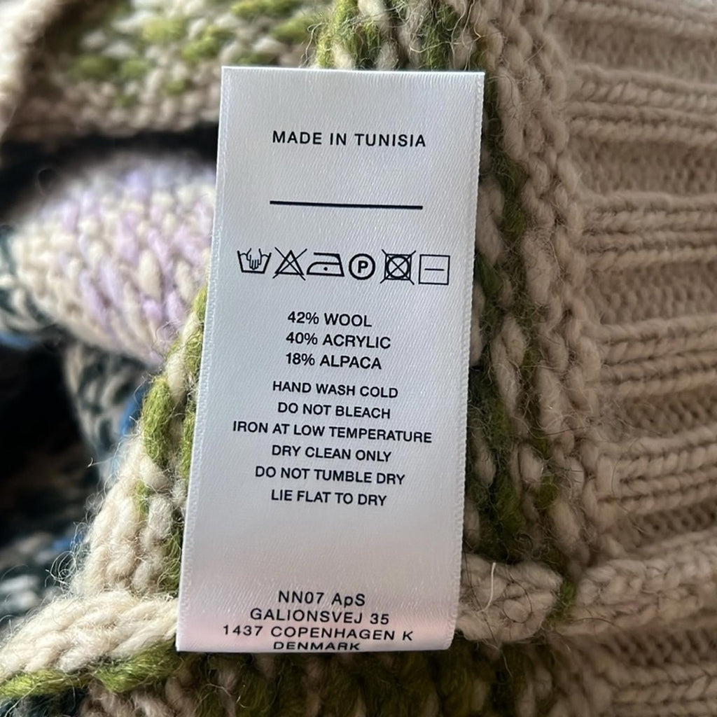 NN07 Stein Wool-Alpaca Blend Crewneck Sweater in Ecru Multi Size XL NWT $370