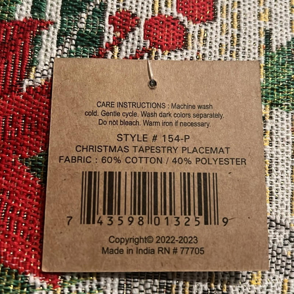 NWT Serafina Home Holiday Joy Christmas Tapestry Placemats, Set of Six New w/Tag