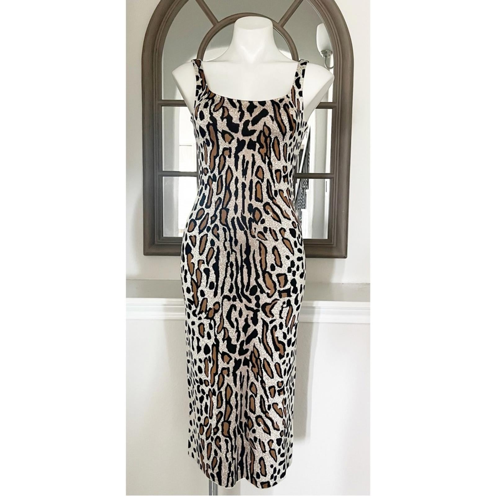 St. John Margay Animal Print Midi Dress in Brown Multi, Size 2 NEW w/Tag $1,295