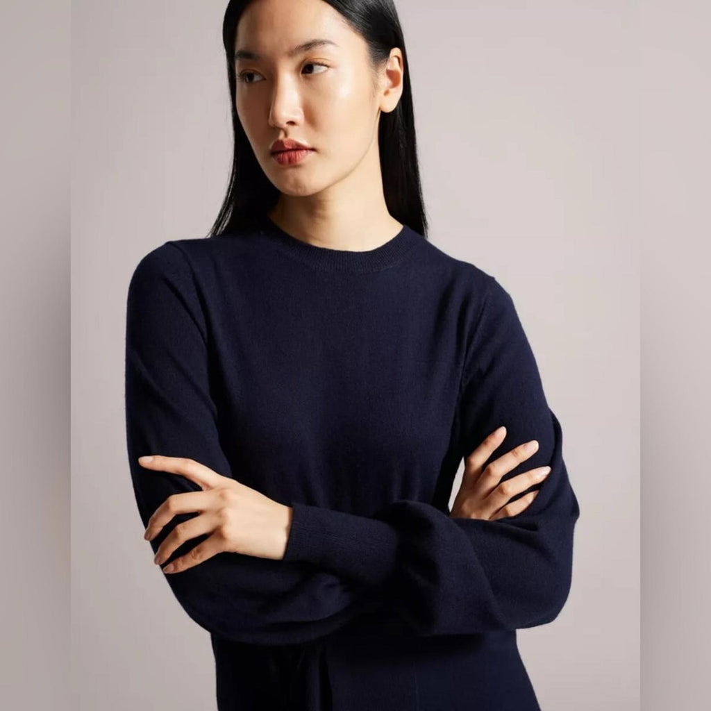 Ted Baker Essya Cashmere-Blend Midi Sweaterdress in Navy, Size Ted 6 EXCELLENT