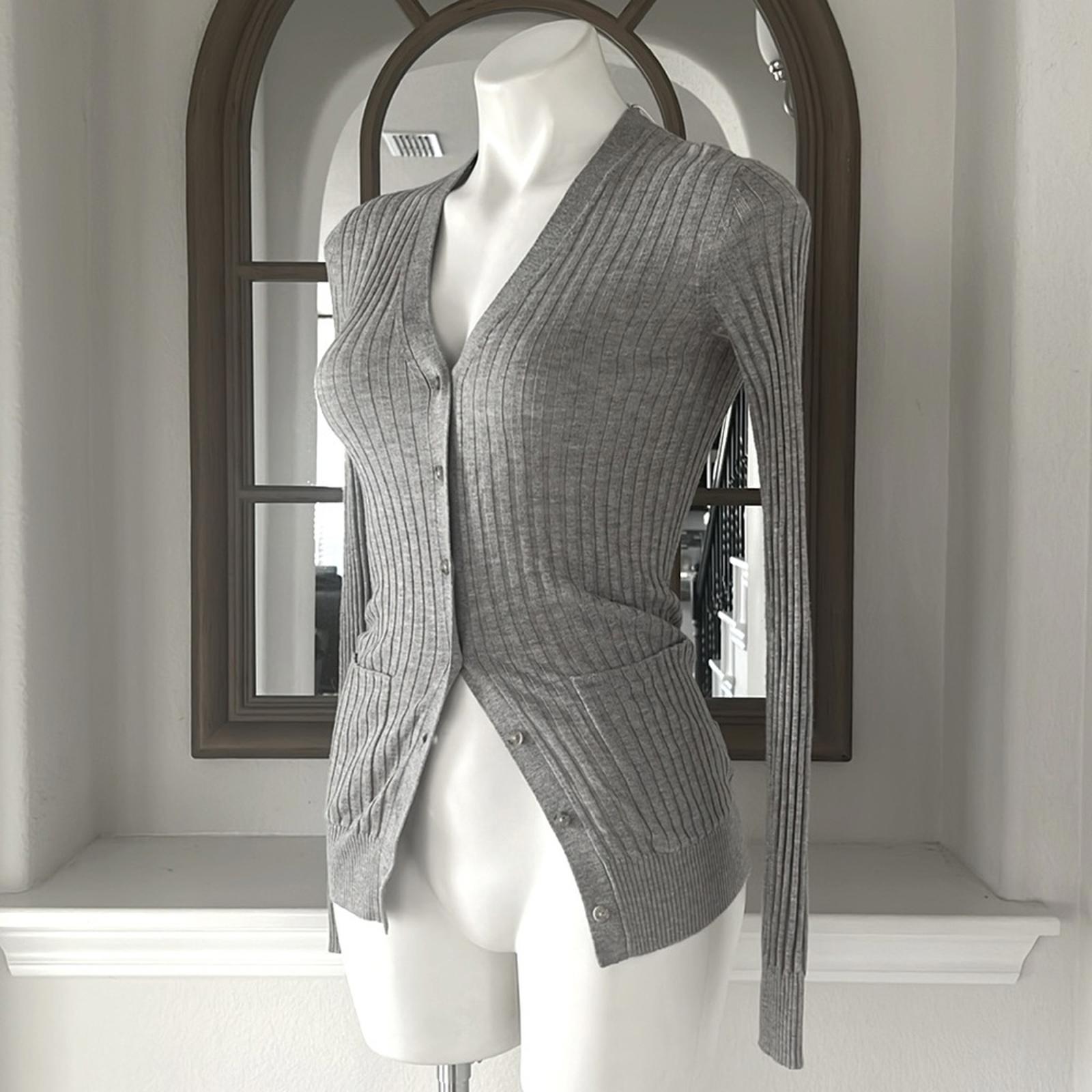 Vince Skinny Ribbed Cardigan in Steel, Size XS New w/Tag Retail $345