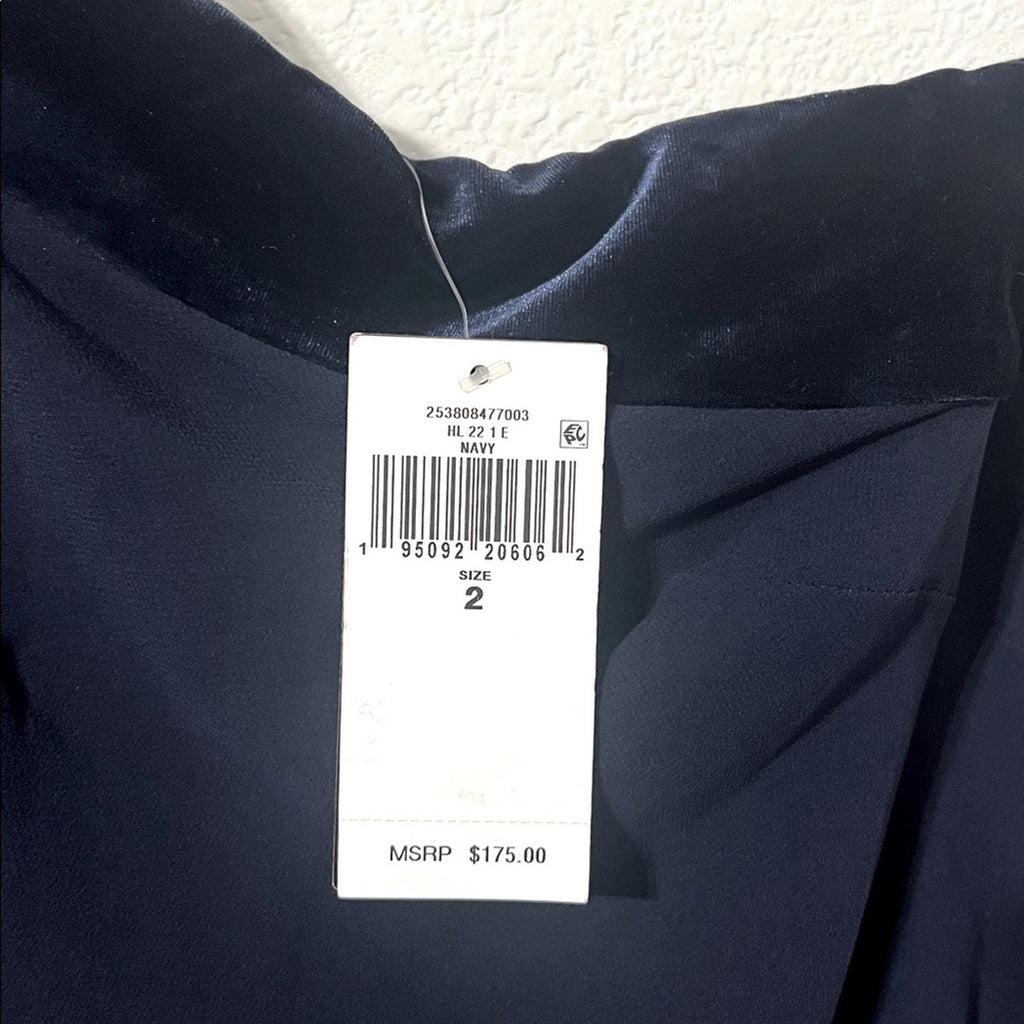 Lauren Ralph Lauren One-Shoulder Satin-Trim Dress in Navy, Size 2, NEW