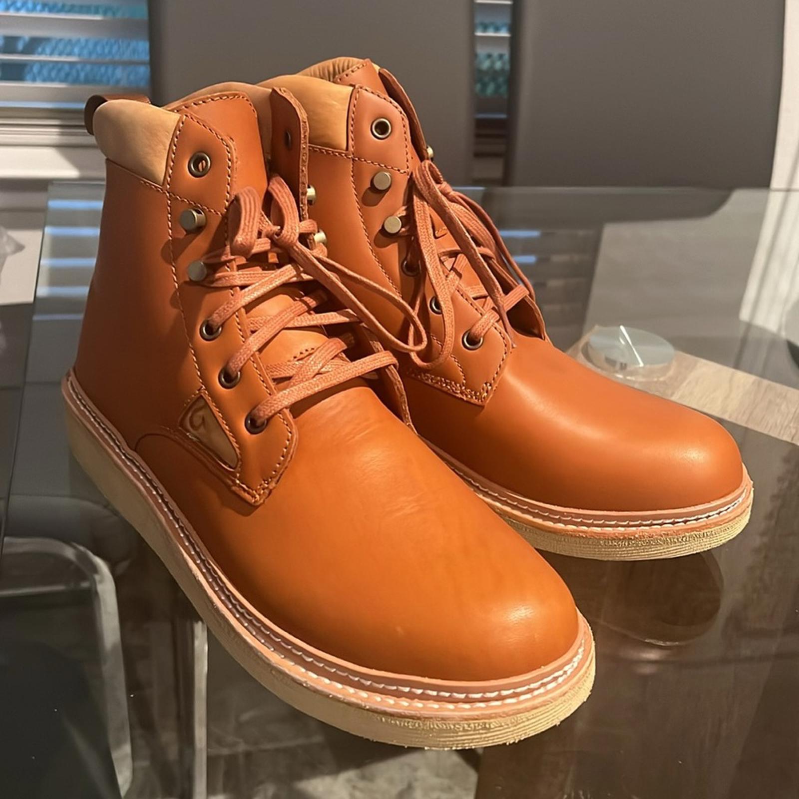 OluKai Kilakila Waterproof Lace-Up Leather Boots, Coconut Husk Size 10.5 New