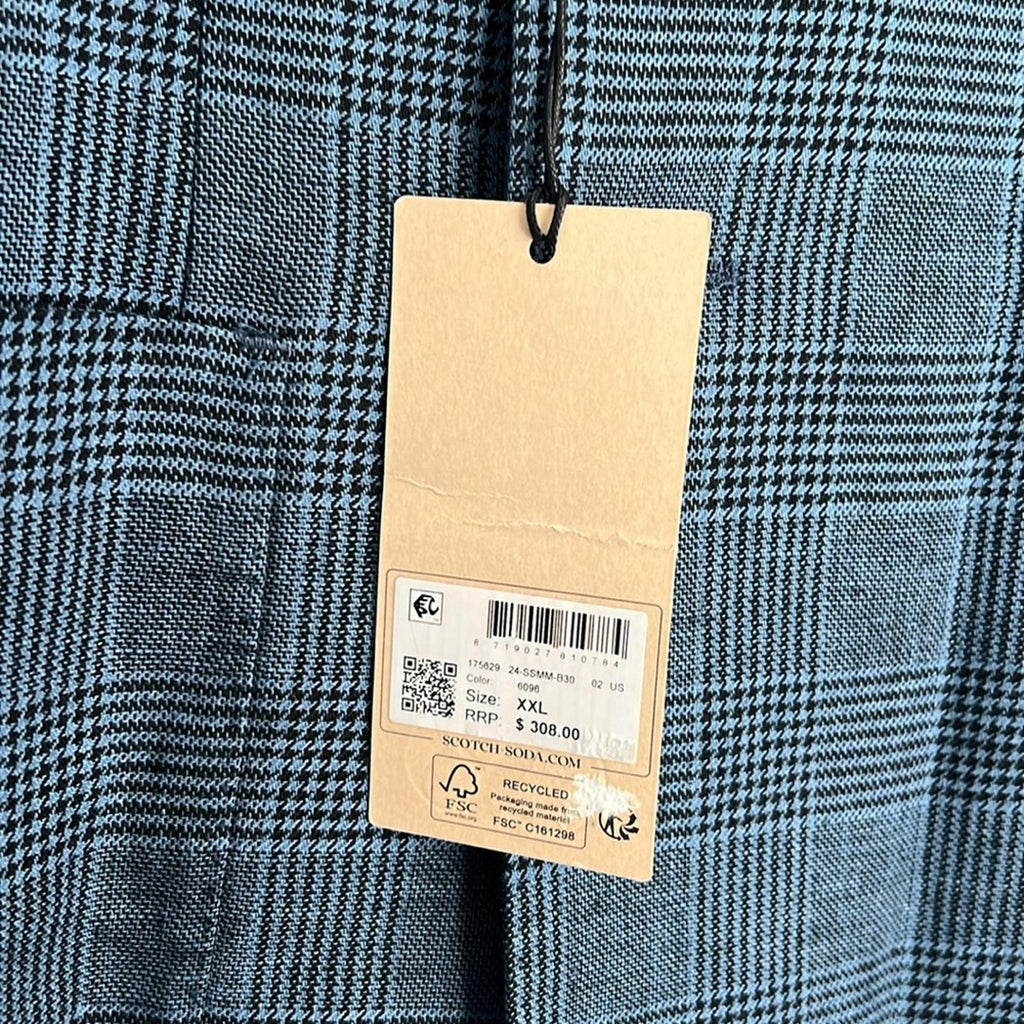 Scotch & Soda Double-Breasted Check Blazer in Blue, Size XXL NEW w/Tag $308