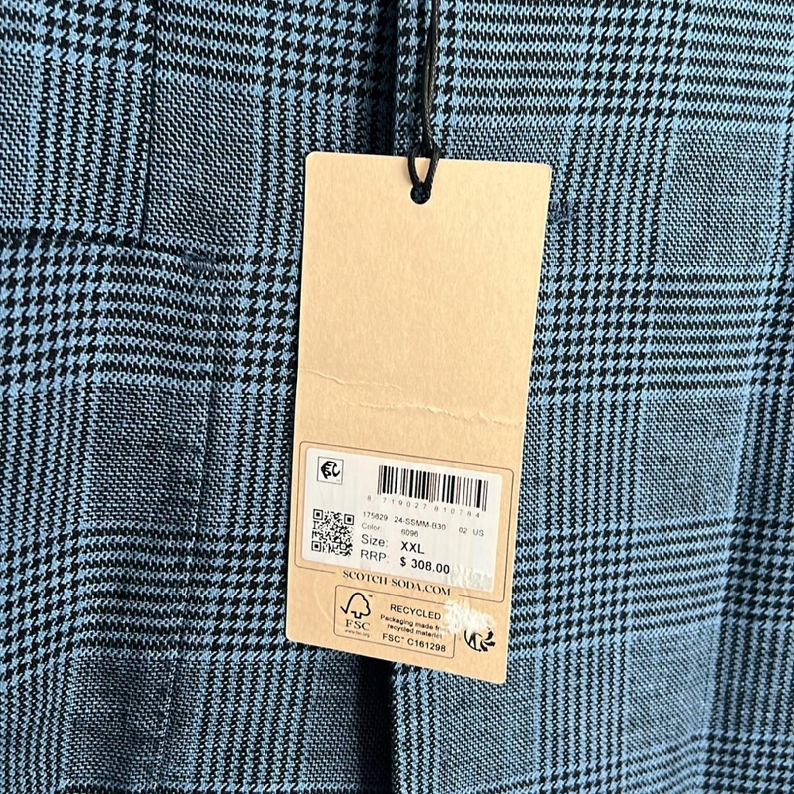 Scotch & Soda Double-Breasted Check Blazer in Blue, Size XXL NEW w/Tag $308