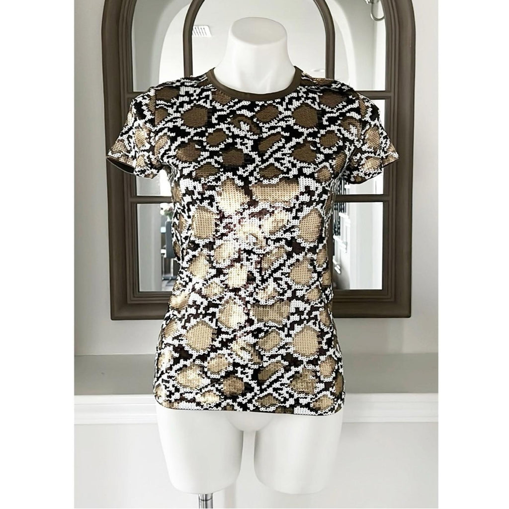 NEW Michael Kors Sequined Animal Print Top, Crewneck, Size S