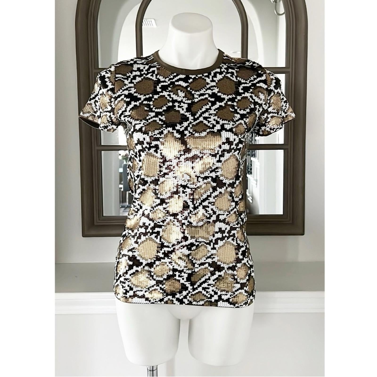 NEW Michael Kors Sequined Animal Print Top, Crewneck, Size S