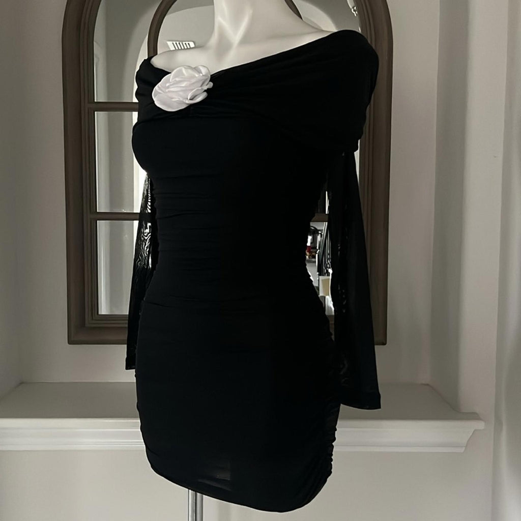 Aqua Rose Dress in Black & White Rose, Size XS NEW w/Tag