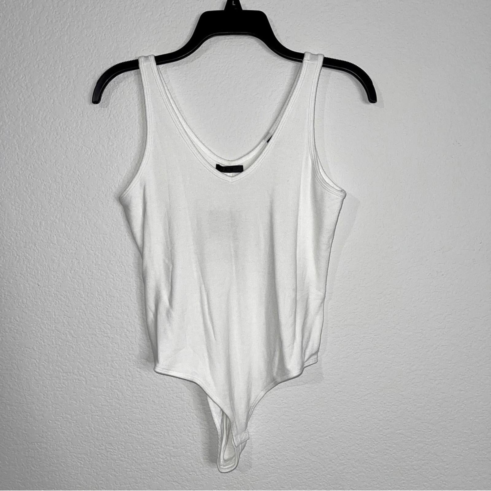 ATM White V-Neck Tank Bodysuit in White, Size L NEW w/Tag $175
