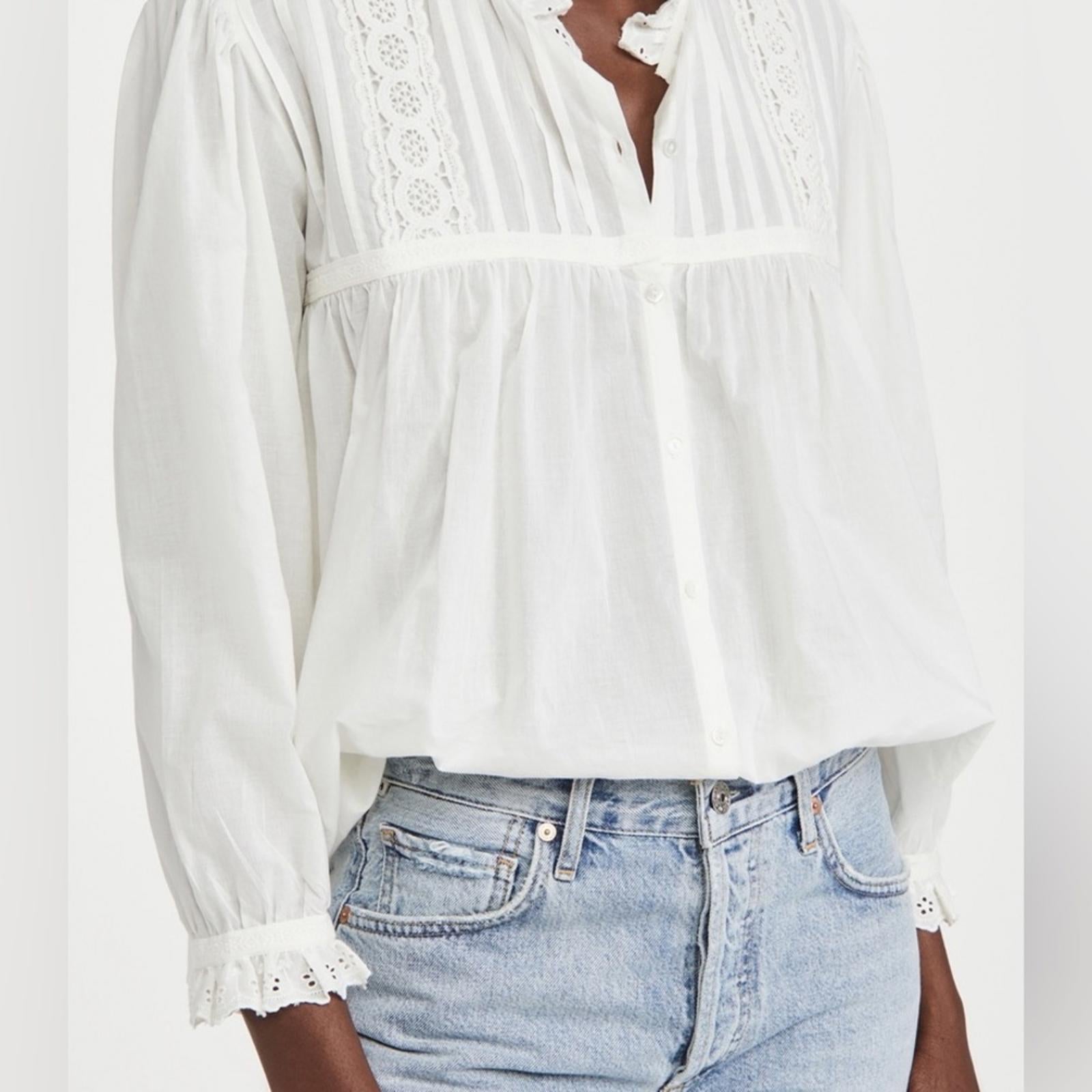 NILI LOTAN Sarah Shirt x Revolve in Ivory, Size L EXCELLENT! Retail $350