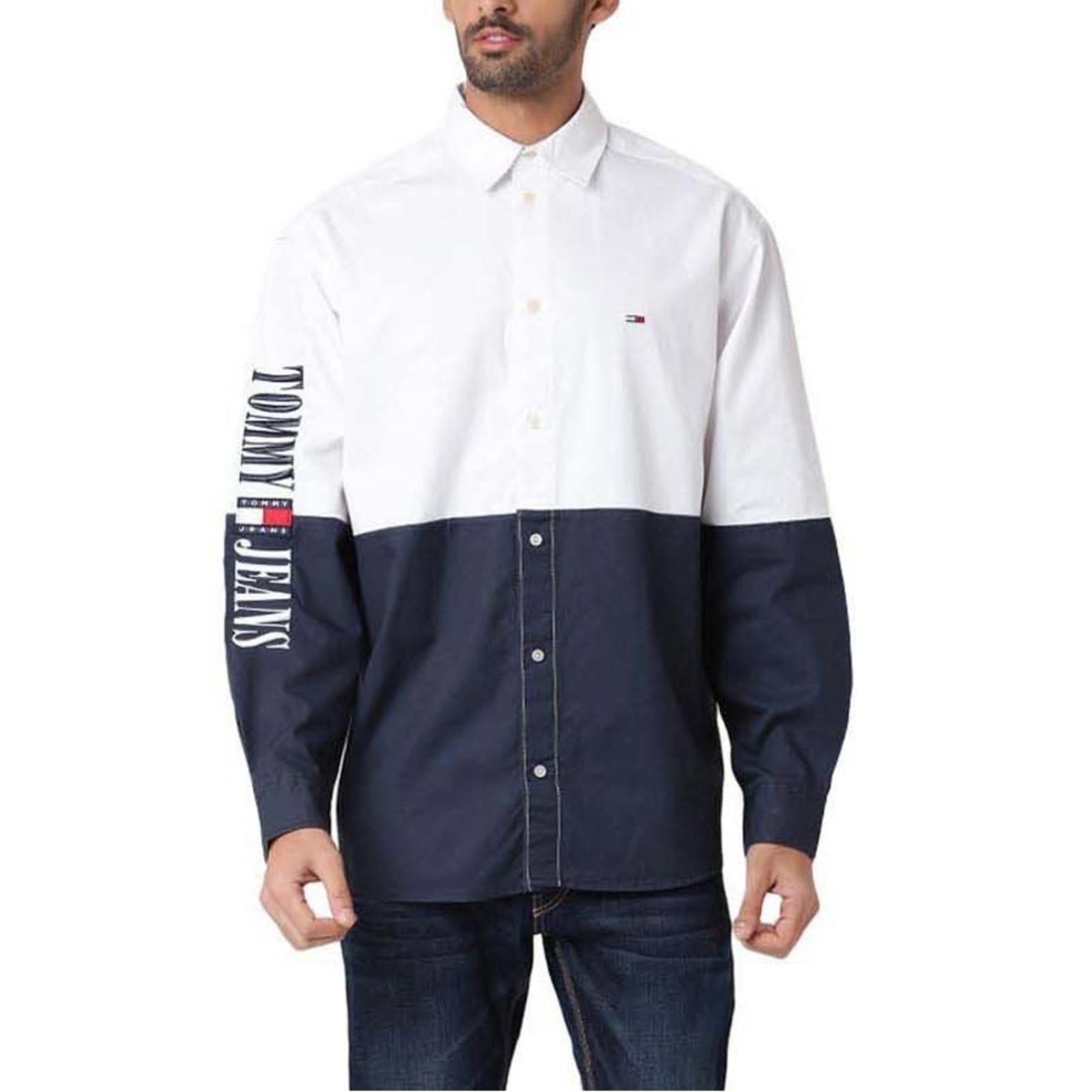 Tommy Hilfiger Adaptive Archive Color-Blocked Relaxed Shirt, White Size S NWT