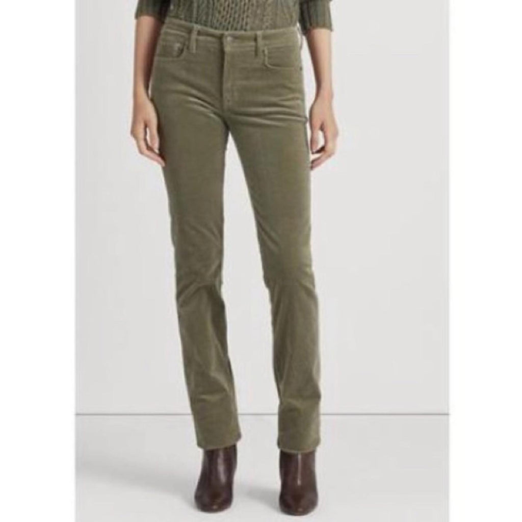 Lauren Ralph Lauren Stretch Corduroy Straight Pants, Green, Size 14 NWT $145
