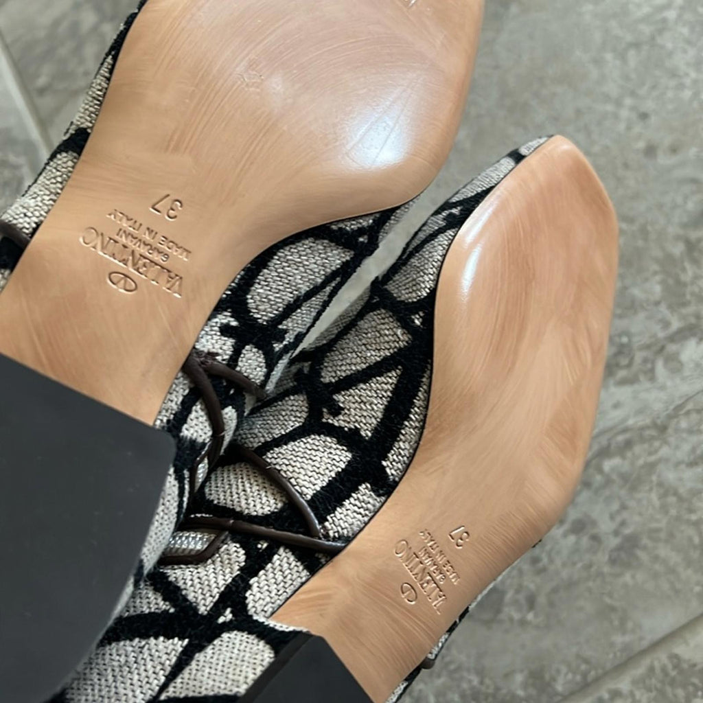 Valentino Garavani Toile Iconographe V-Logo Knee-High Boots, Size 37 +Box NEW