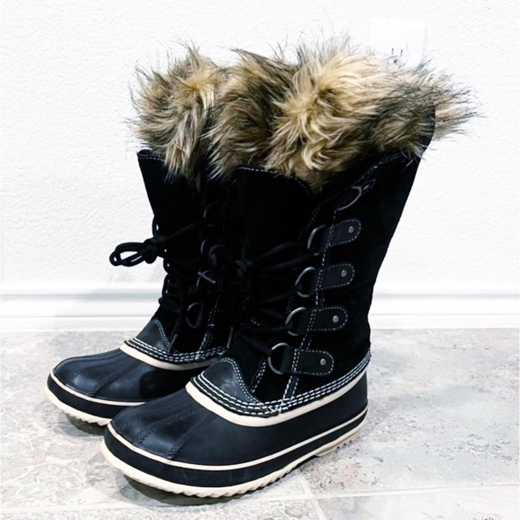 Sorel Joan of Arctic Soft Leather Waterproof Boots, Black Size 7 EXCELLENT $240
