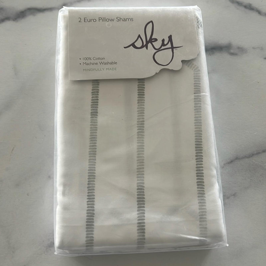 2 SKY Textured Trellis Euro Sham (1 Pair) in White/Grey, NEW