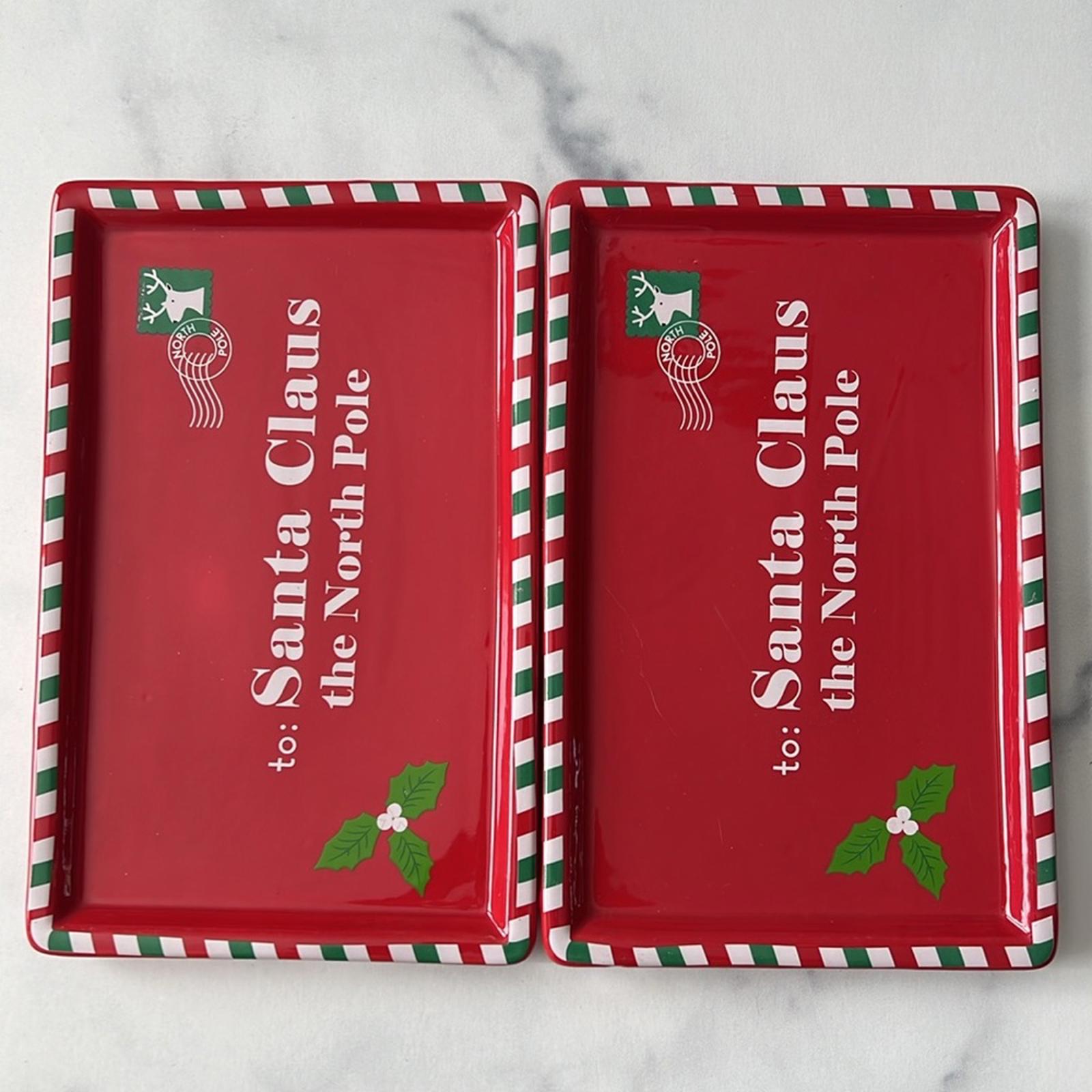 Martha Stewart Set of 2 Letter to Santa Claus Plate, 8”x5” Red, New w/Tag