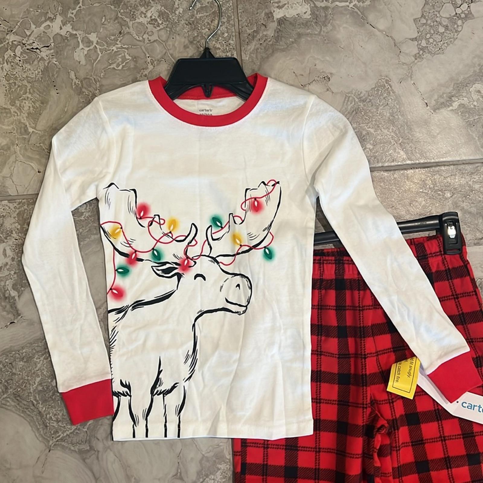Carter's Big Kids Reindeer Fleece Pajama 2-Pc Set, White Red Black Size 10 NWT
