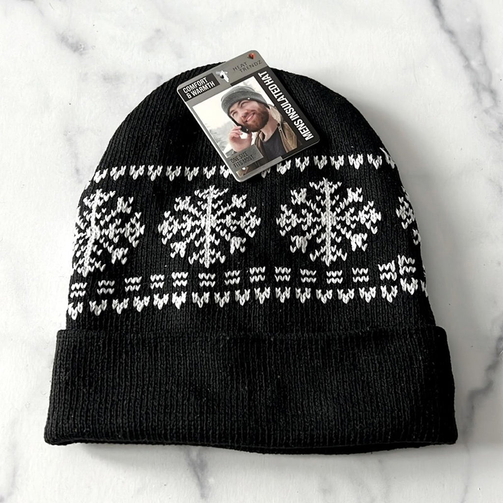 Men’s Insulated Hat, Knit Beanie, Black & White One Size New w/Tag